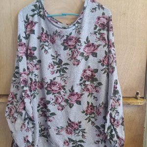 2X Grey and Pink Floral Blouse